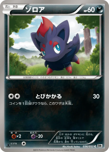 Carte Pokémon Zorua 036, extension White Collection (japonais)